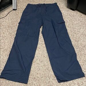 Vintage y2k wide leg nylon Navy Cargo Pants with drawstring waist